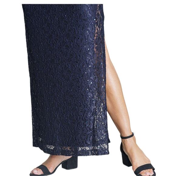 Connected Apparel NEW Size 14 Grace Navy Short Sleeve Sequin Lace Maxi Dress - Picture 3 of 11